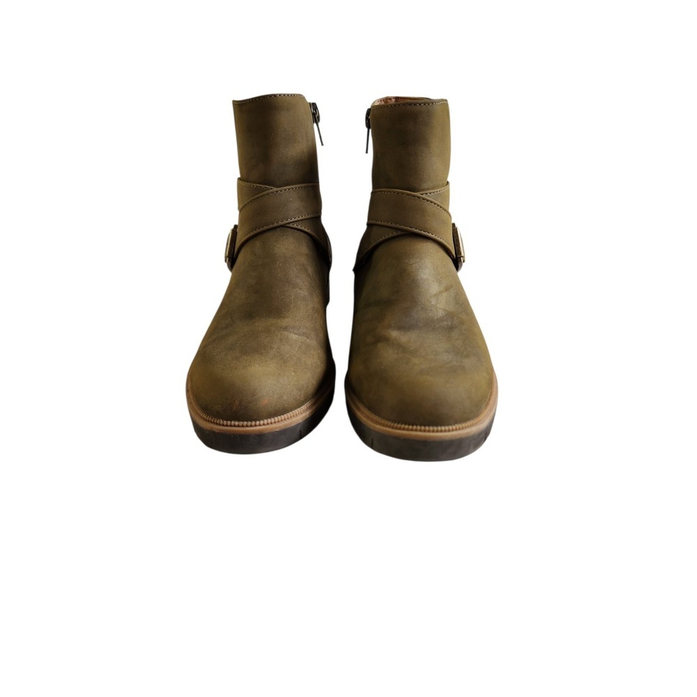 Style & Co Gabella Buckle Ankle Booties Size 6 Olive Green Faux Suede